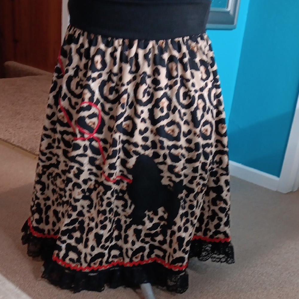 Leopard Print Poodle Skirt with Black and Red Accents